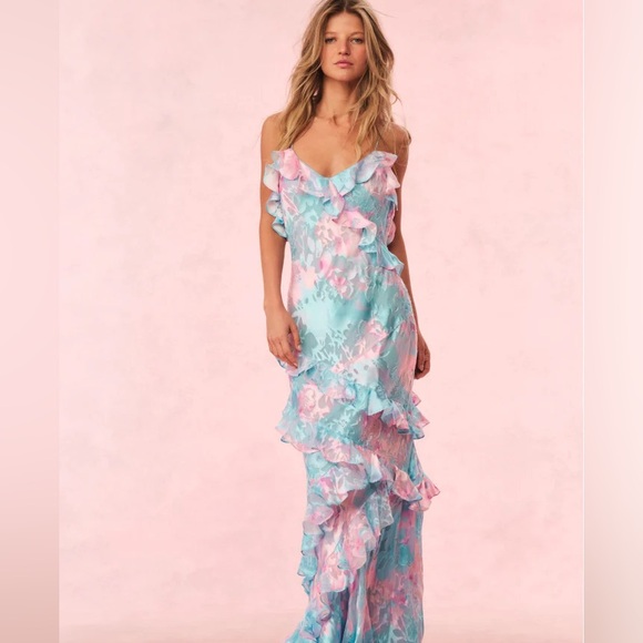 LoveShackFancy Rialto Pastel Ruffle Maxi Dress Cotton Candy Swirl